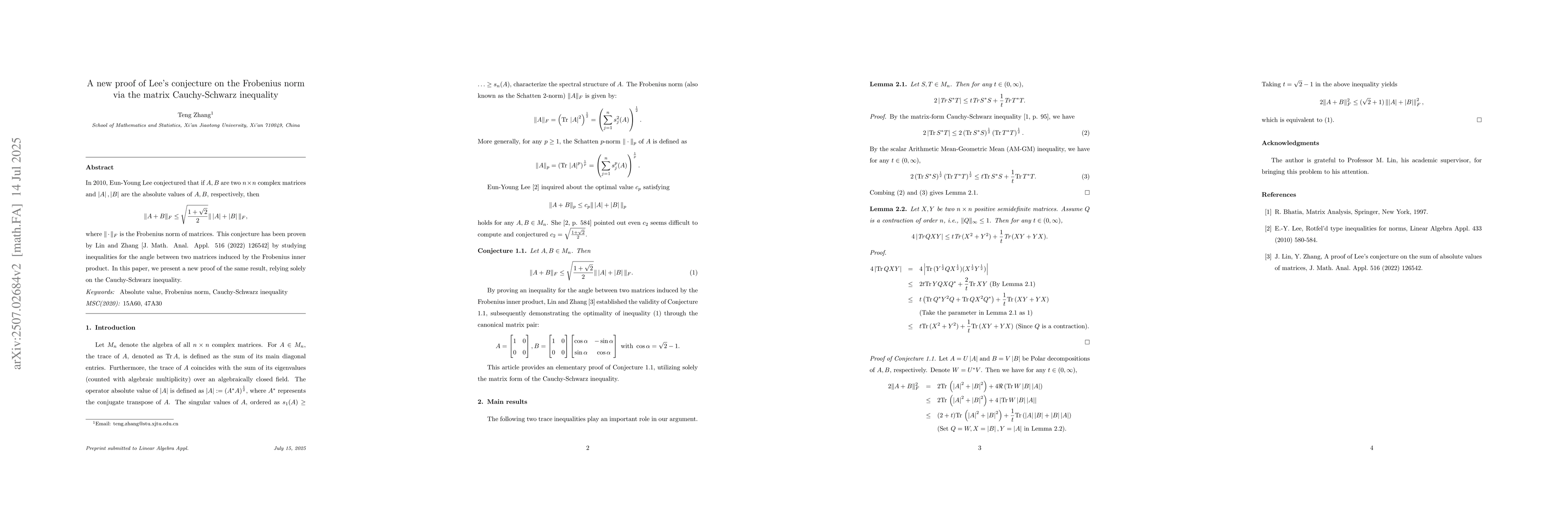 Thumbnail for A natural and short proof of Lee's conjecture on the Frobenius norm