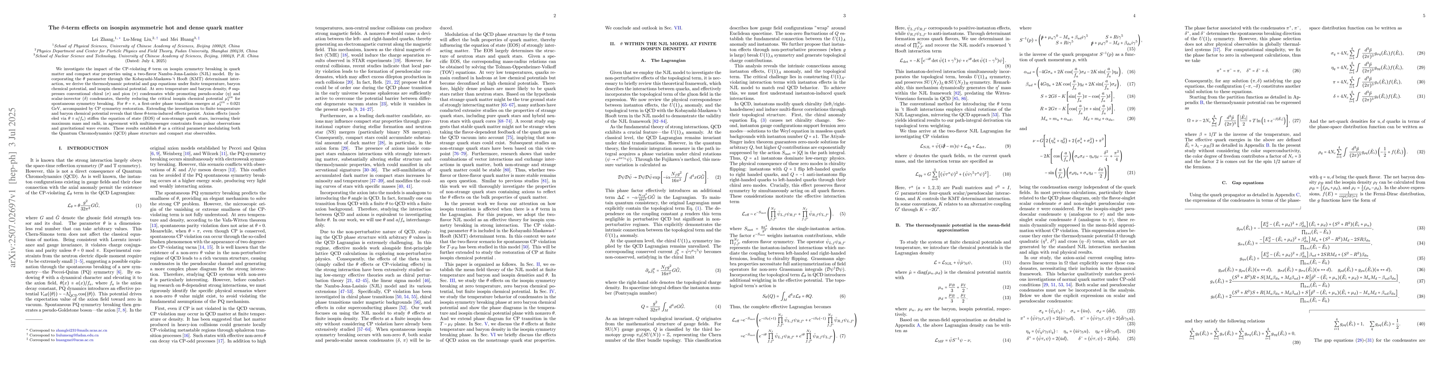 Thumbnail for The $θ$-term effects on isospin asymmetric hot and dense quark
  matter