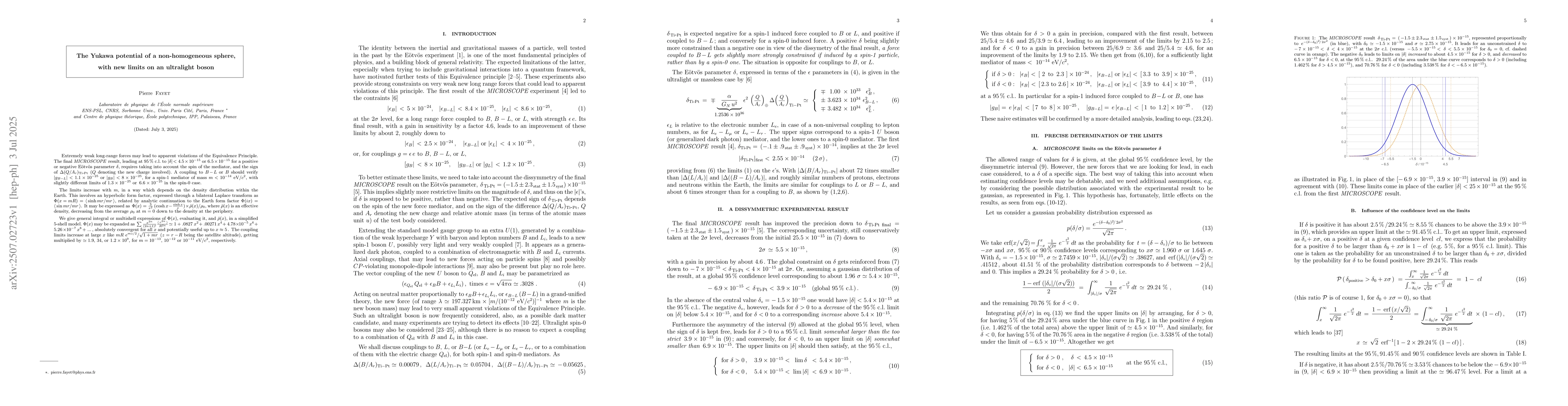 Thumbnail for The Yukawa potential of a non-homogeneous sphere, with new limits on an
  ultralight boson