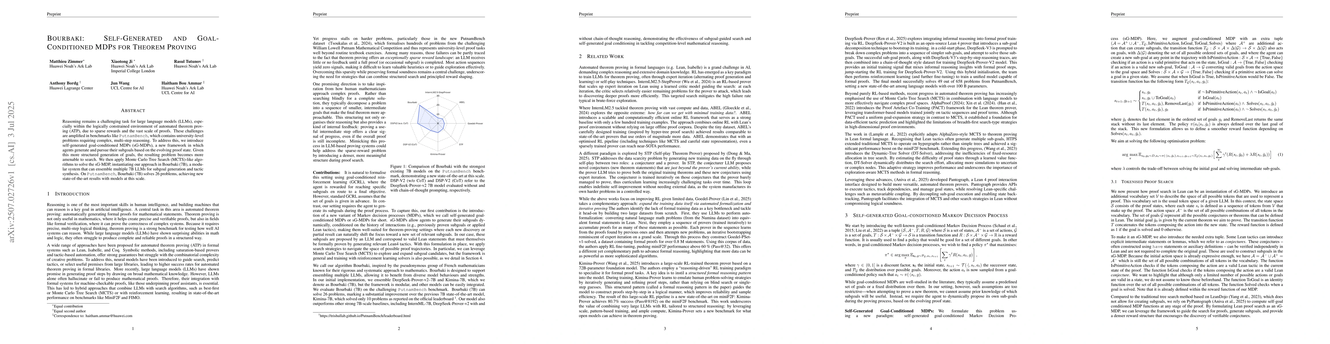 Thumbnail for Bourbaki: Self-Generated and Goal-Conditioned MDPs for Theorem Proving