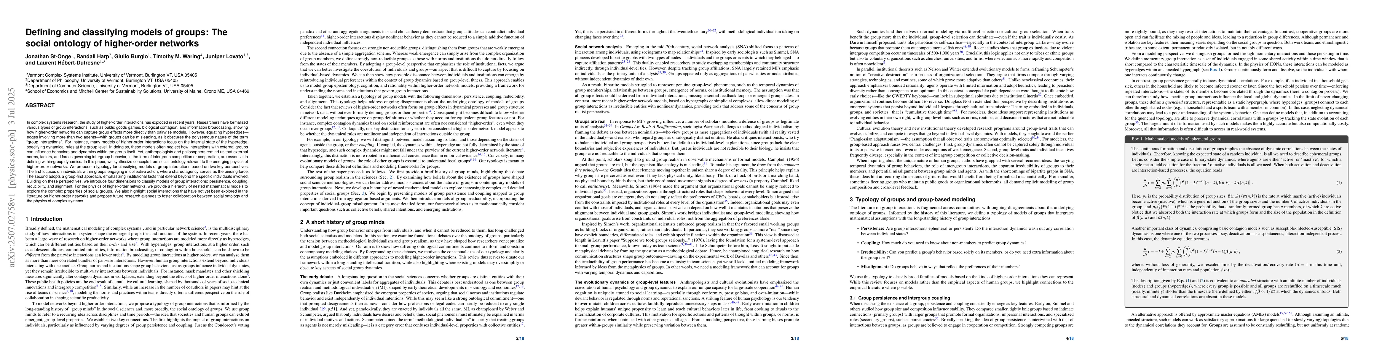 Thumbnail for Defining and classifying models of groups: The social ontology of
  higher-order networks