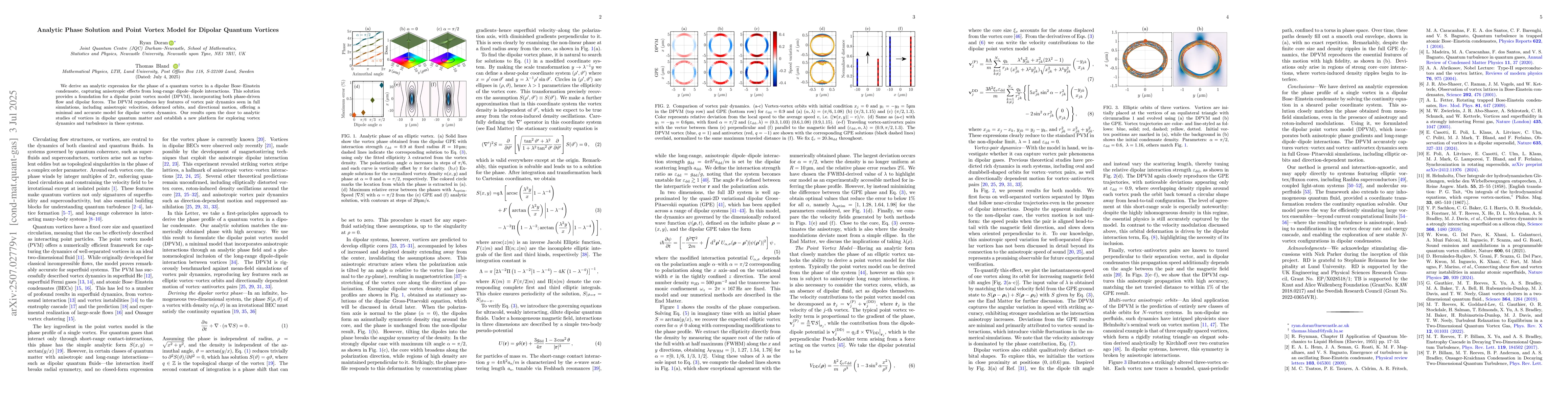 Thumbnail for Analytic Phase Solution and Point Vortex Model for Dipolar Quantum
  Vortices