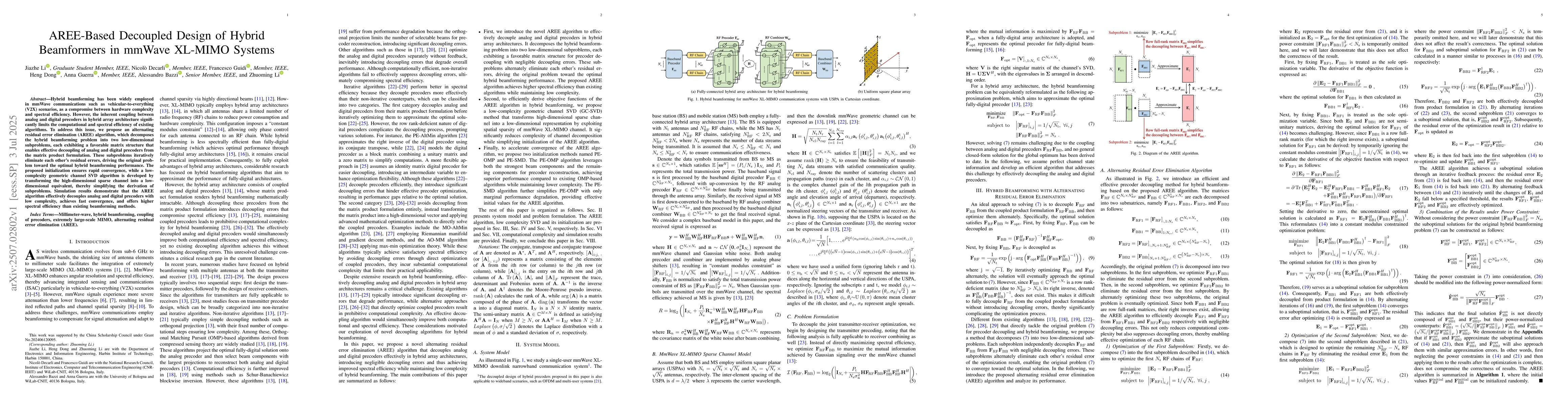 Thumbnail for AREE-Based Decoupled Design of Hybrid Beamformers in mmWave XL-MIMO
  Systems