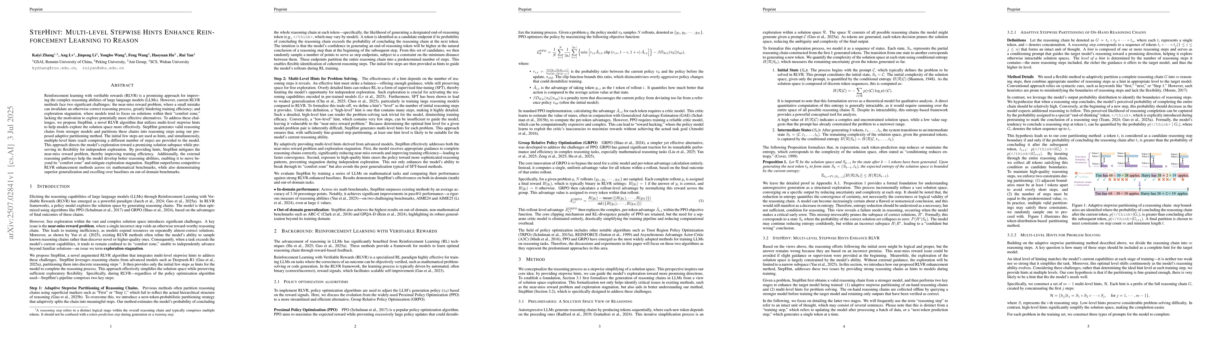 Thumbnail for StepHint: Multi-level Stepwise Hints Enhance Reinforcement Learning to
  Reason