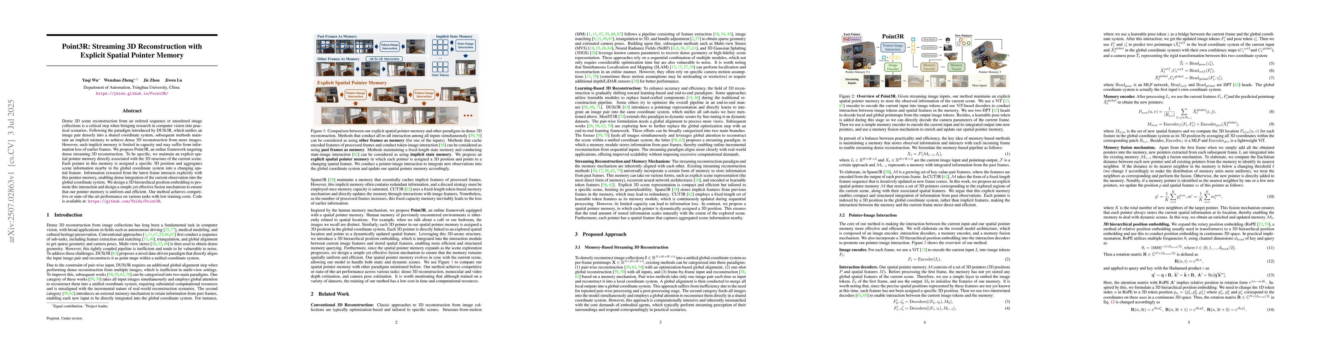 Thumbnail for Point3R: Streaming 3D Reconstruction with Explicit Spatial Pointer
  Memory