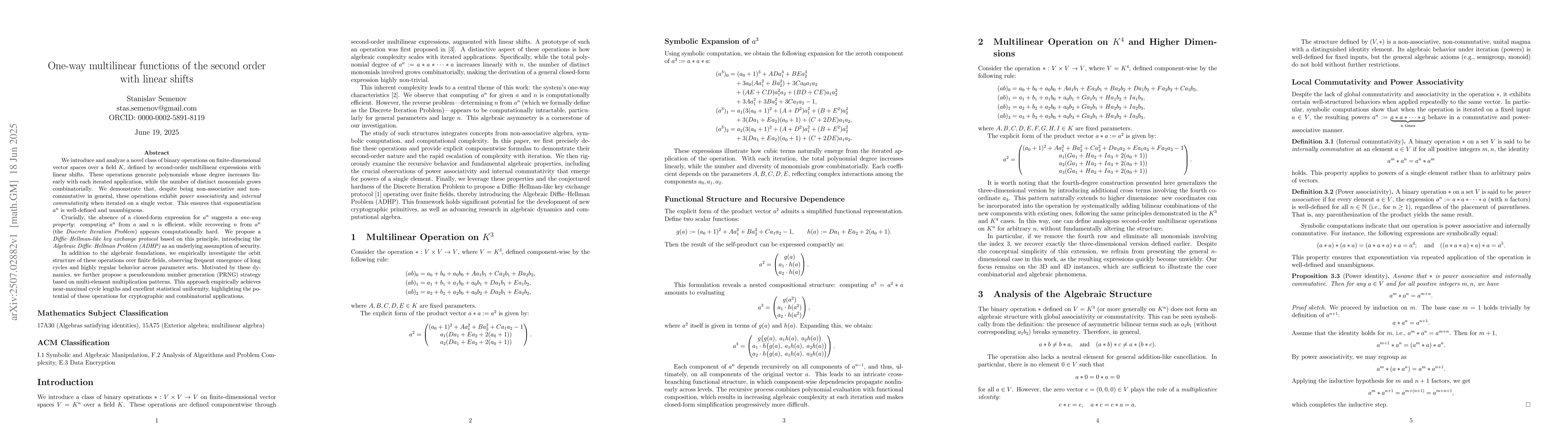 Thumbnail for One-way multilinear functions of the second order with linear shifts