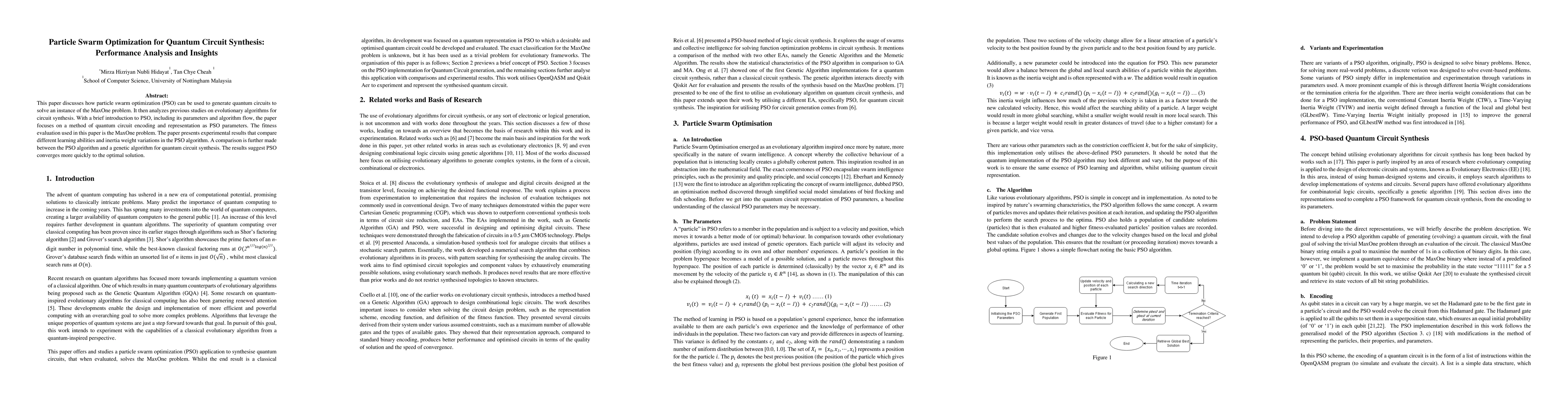 Thumbnail for Particle Swarm Optimization for Quantum Circuit Synthesis: Performance
  Analysis and Insights