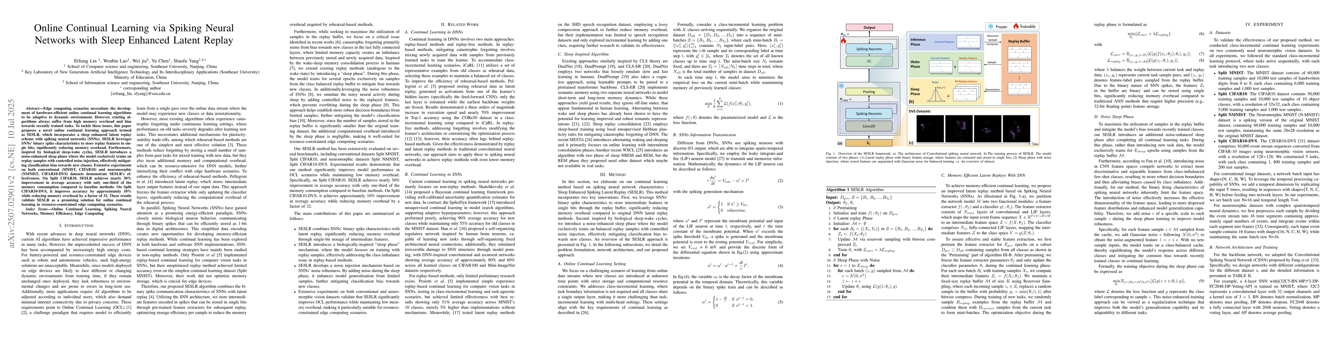 Thumbnail for Online Continual Learning via Spiking Neural Networks with Sleep
  Enhanced Latent Replay