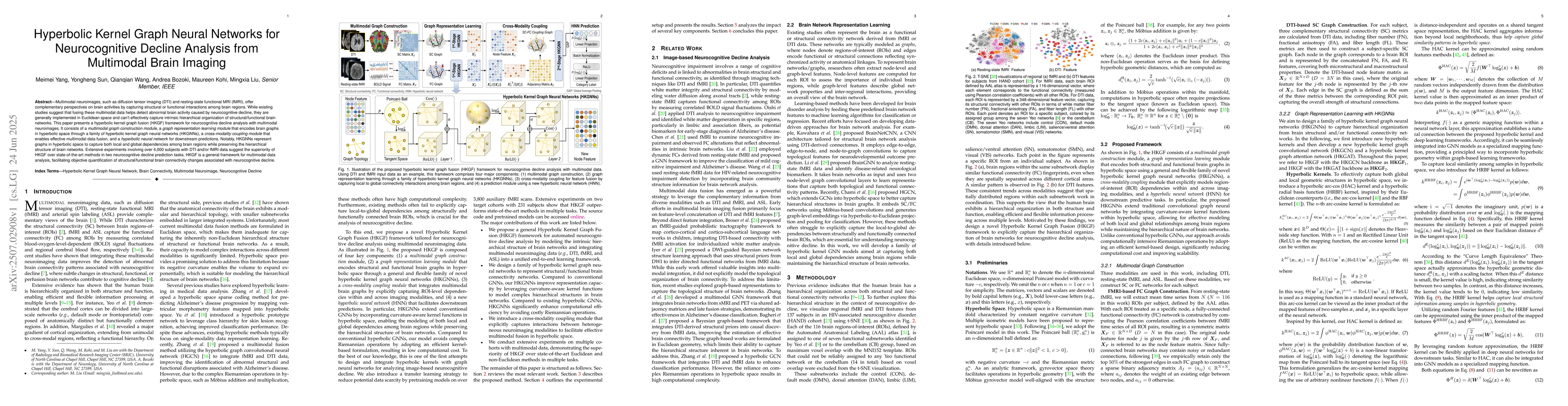 Thumbnail for Hyperbolic Kernel Graph Neural Networks for Neurocognitive Decline
  Analysis from Multimodal Brain Imaging