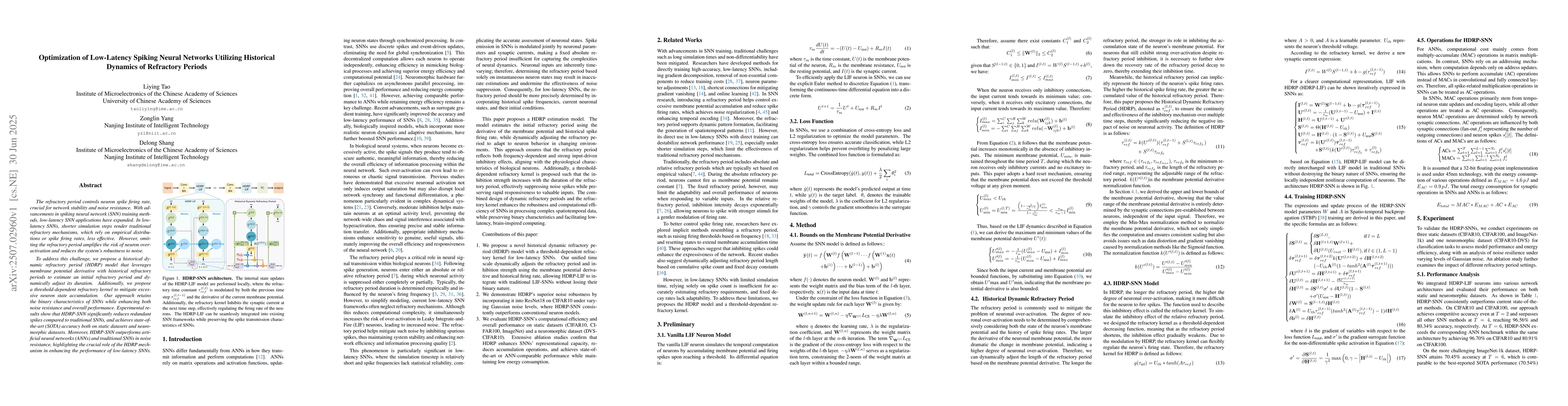 Thumbnail for Optimization of Low-Latency Spiking Neural Networks Utilizing Historical
  Dynamics of Refractory Periods
