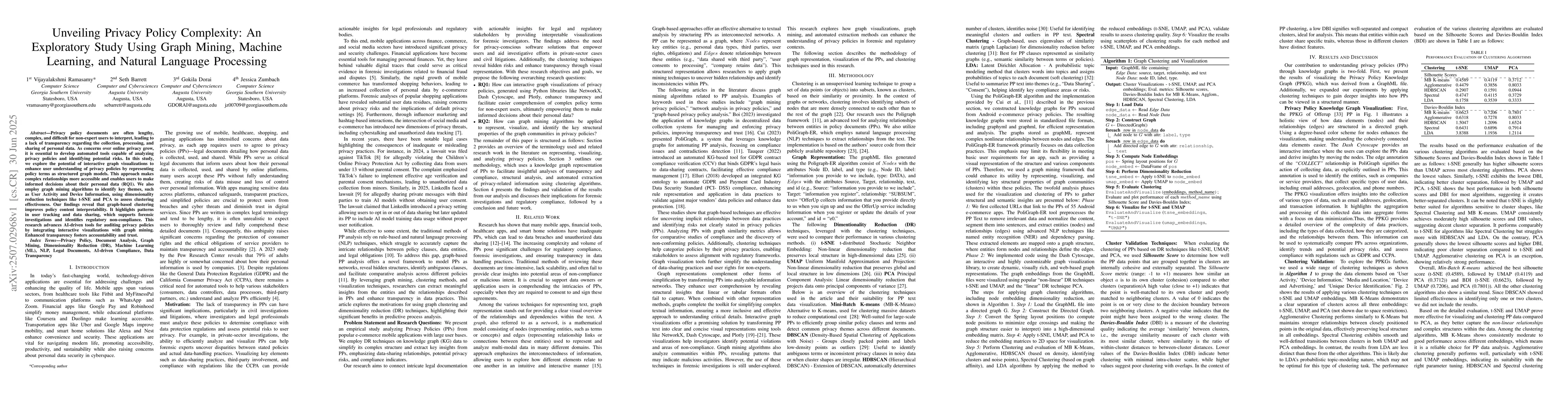 Thumbnail for Unveiling Privacy Policy Complexity: An Exploratory Study Using Graph
  Mining, Machine Learning, and Natural Language Processing