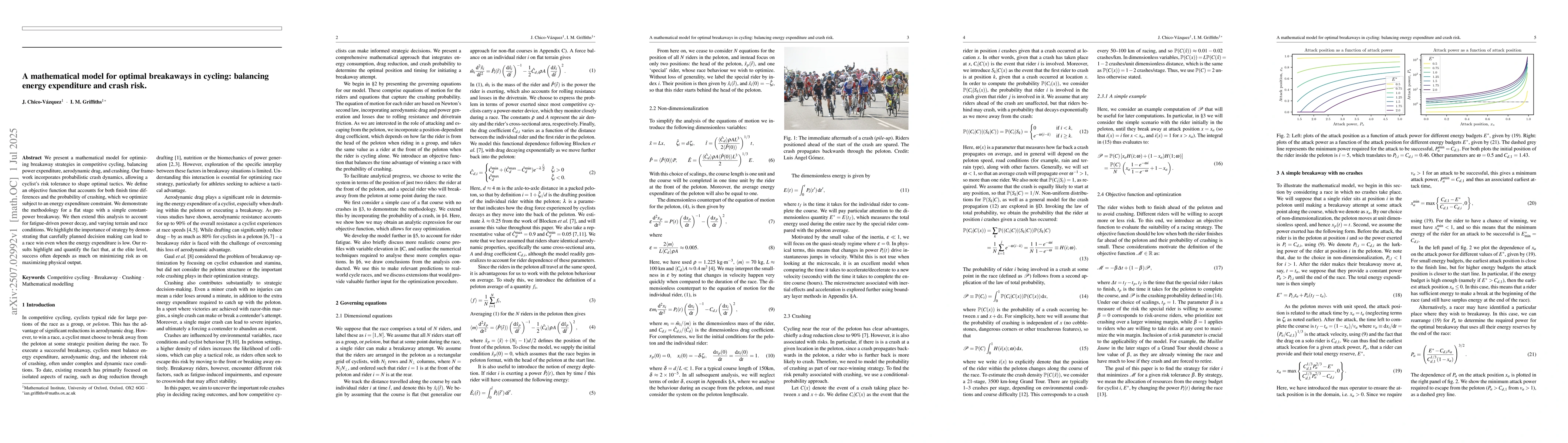 Thumbnail for A mathematical model for optimal breakaways in cycling: balancing energy
  expenditure and crash risk