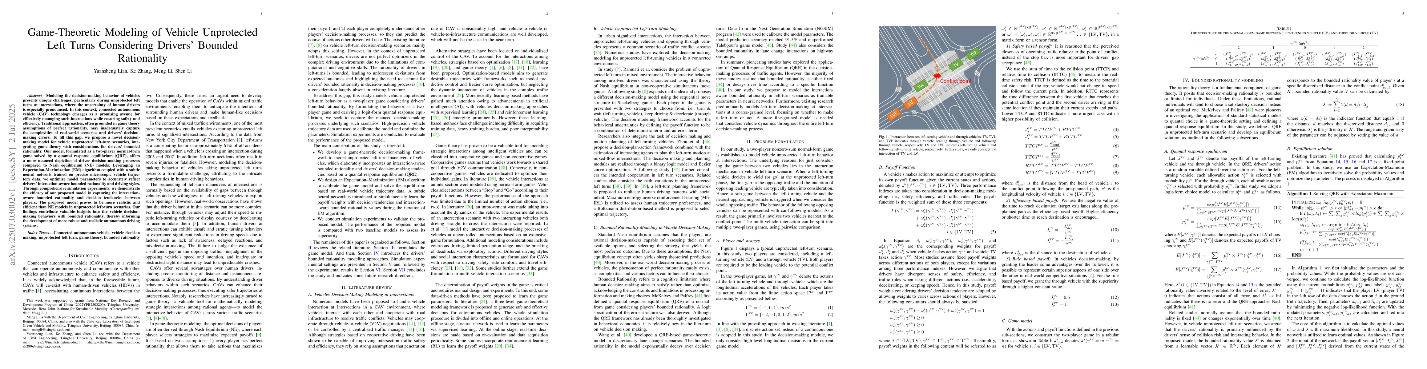 Thumbnail for Game-Theoretic Modeling of Vehicle Unprotected Left Turns Considering
  Drivers' Bounded Rationality