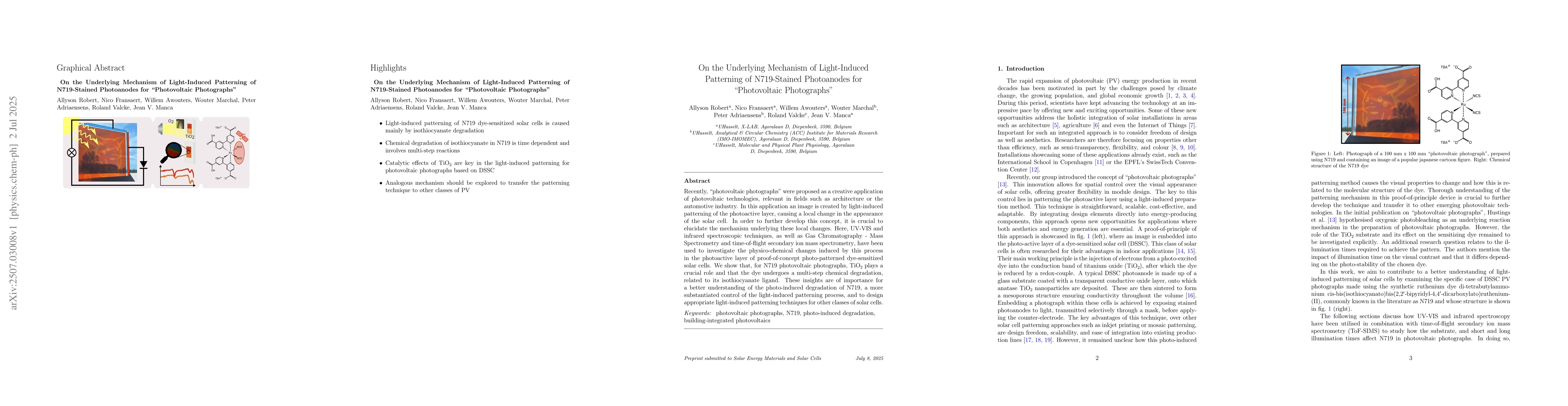 Thumbnail for On the Underlying Mechanism of Light-Induced Patterning of N719-Stained
  Photoanodes for "Photovoltaic Photographs"