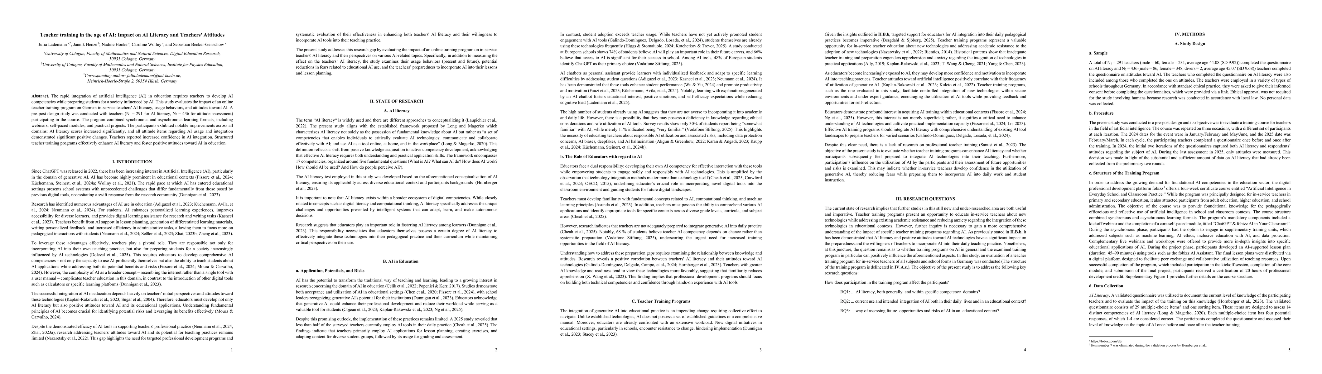 Thumbnail for Teacher training in the age of AI: Impact on AI Literacy and Teachers'
  Attitudes