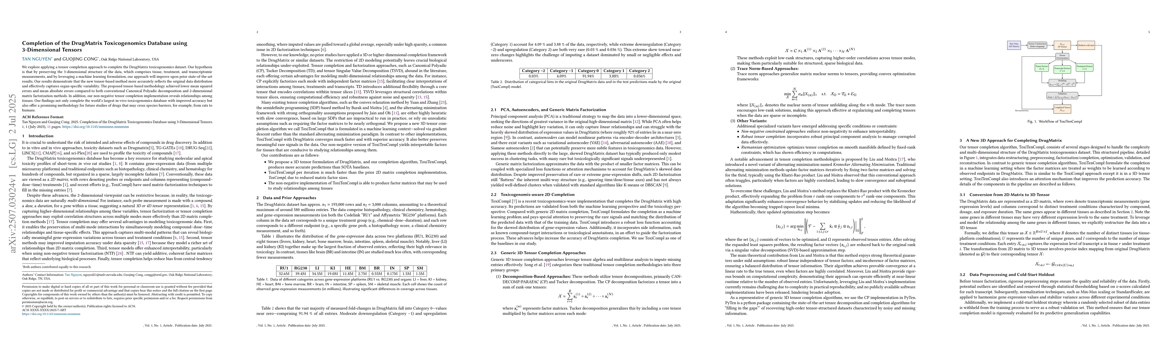 Thumbnail for Completion of the DrugMatrix Toxicogenomics Database using 3-Dimensional
  Tensors