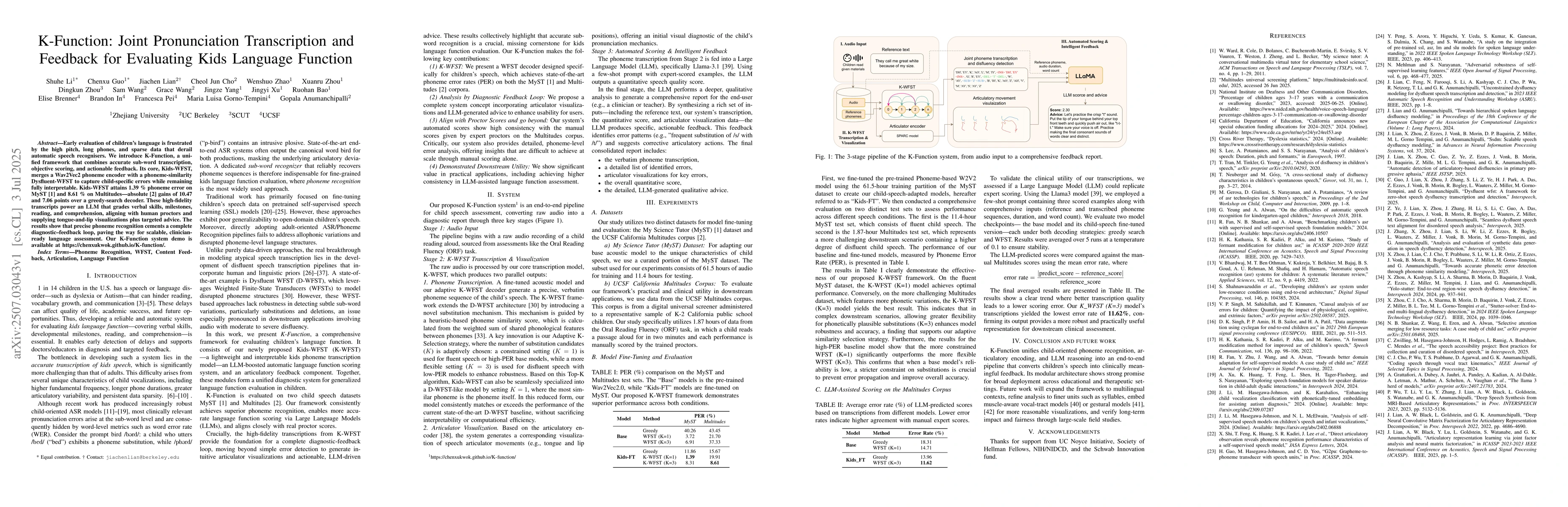 Thumbnail for K-Function: Joint Pronunciation Transcription and Feedback for
  Evaluating Kids Language Function