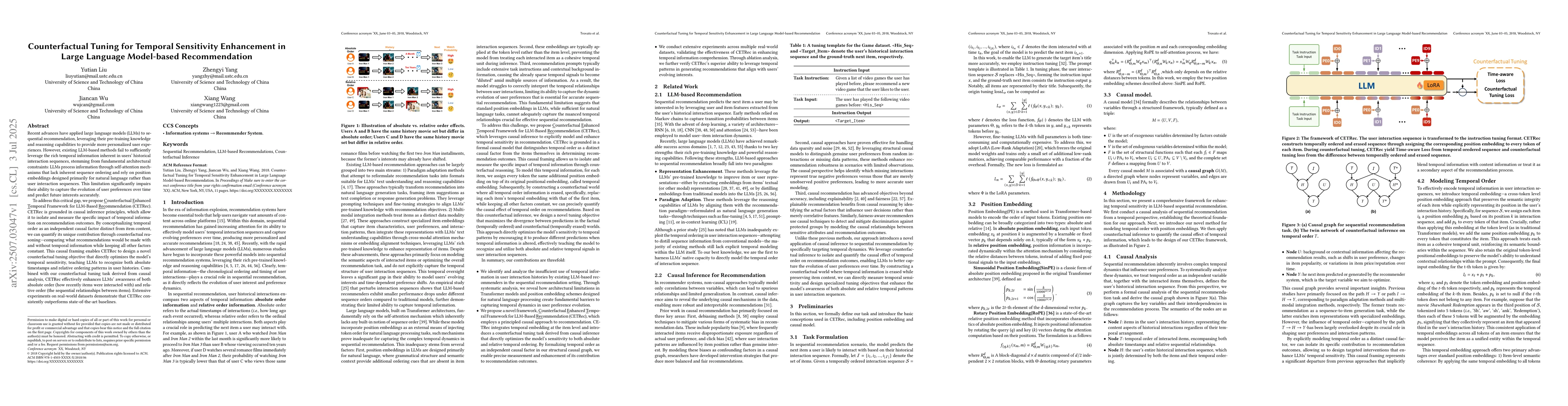 Thumbnail for Counterfactual Tuning for Temporal Sensitivity Enhancement in Large
  Language Model-based Recommendation