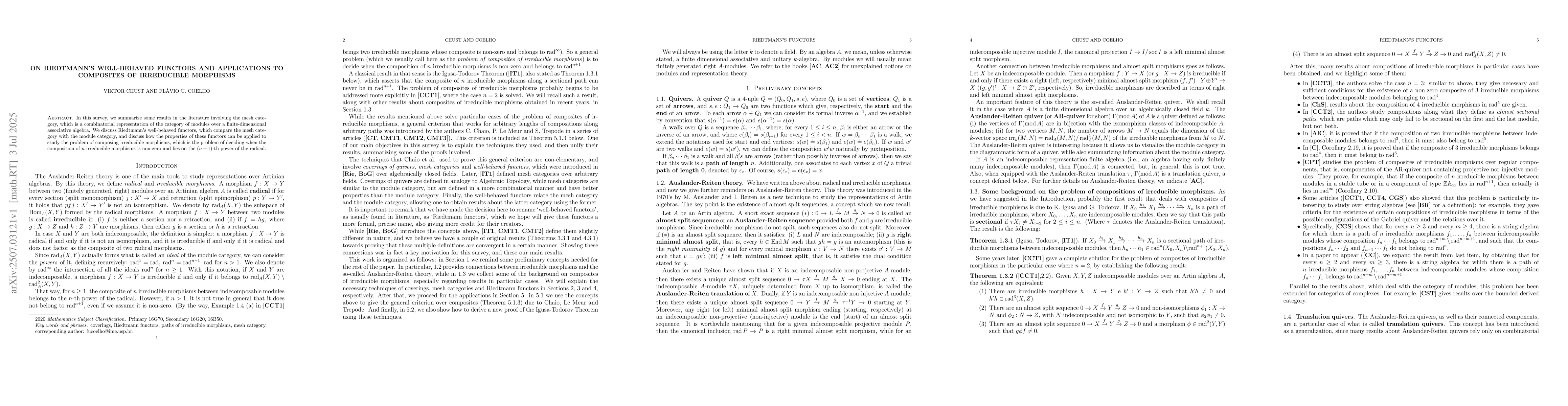 Thumbnail for On Riedtmann's well-behaved functors and applications to composites of
  irreducible morphisms