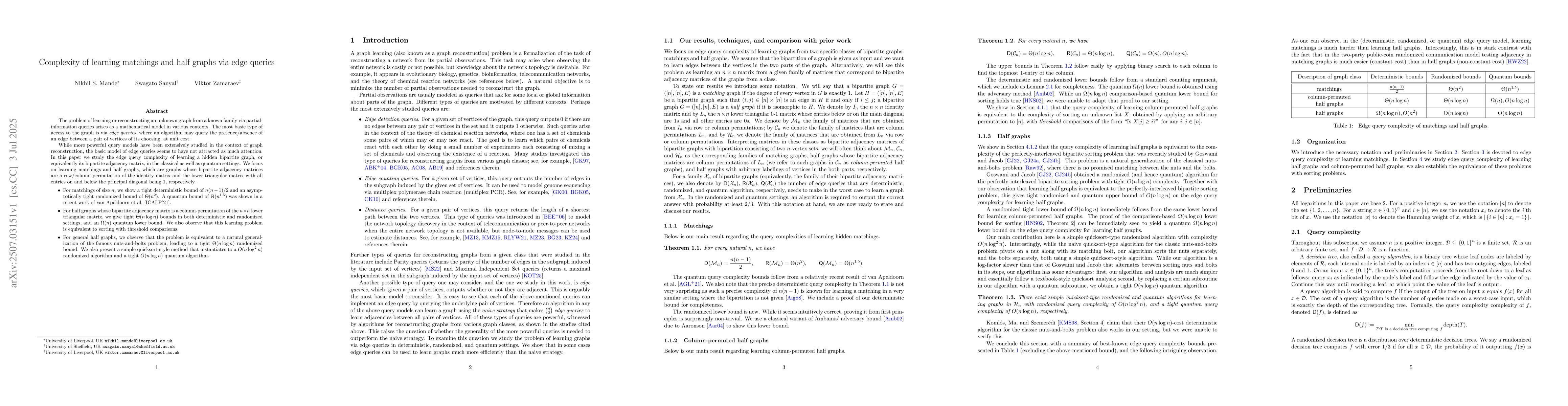 Thumbnail for Complexity of learning matchings and half graphs via edge queries
