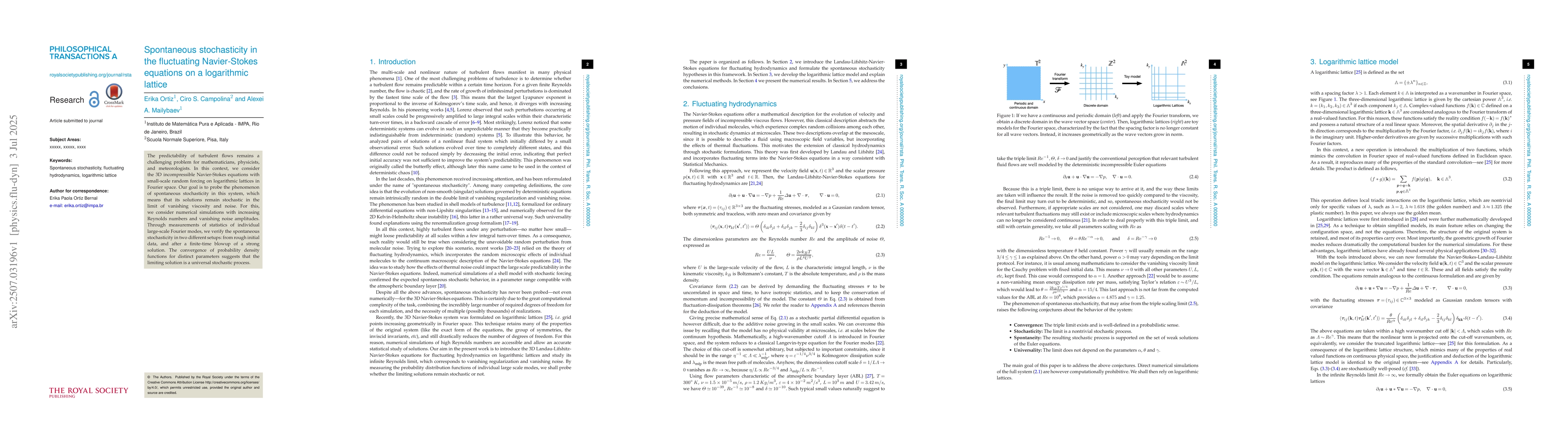 Thumbnail for Spontaneous stochasticity in the fluctuating Navier-Stokes equations on
  a logarithmic lattice