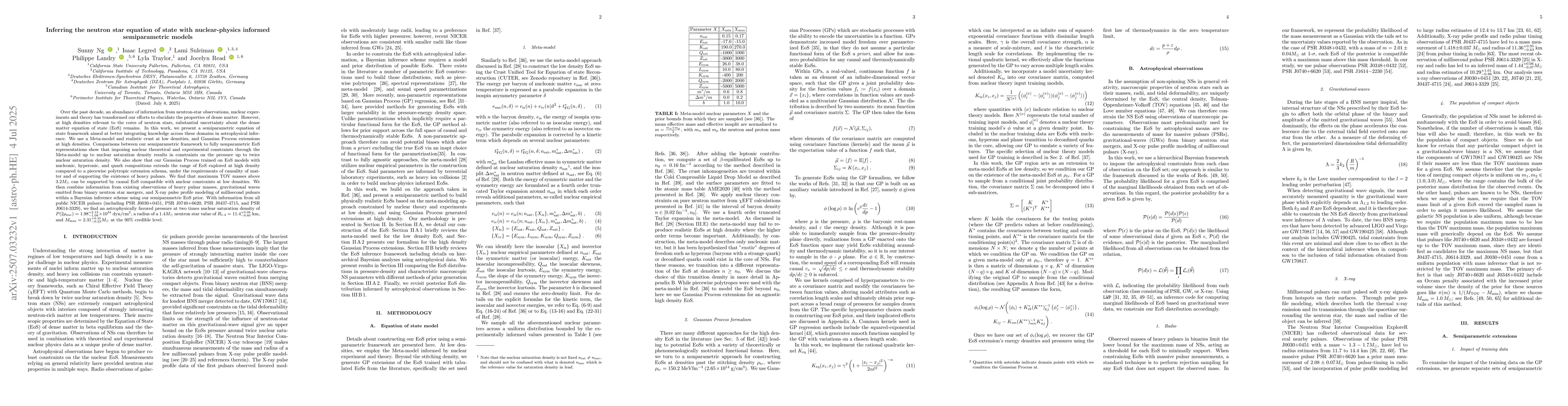 Thumbnail for Inferring the neutron star equation of state with nuclear-physics
  informed semiparametric models