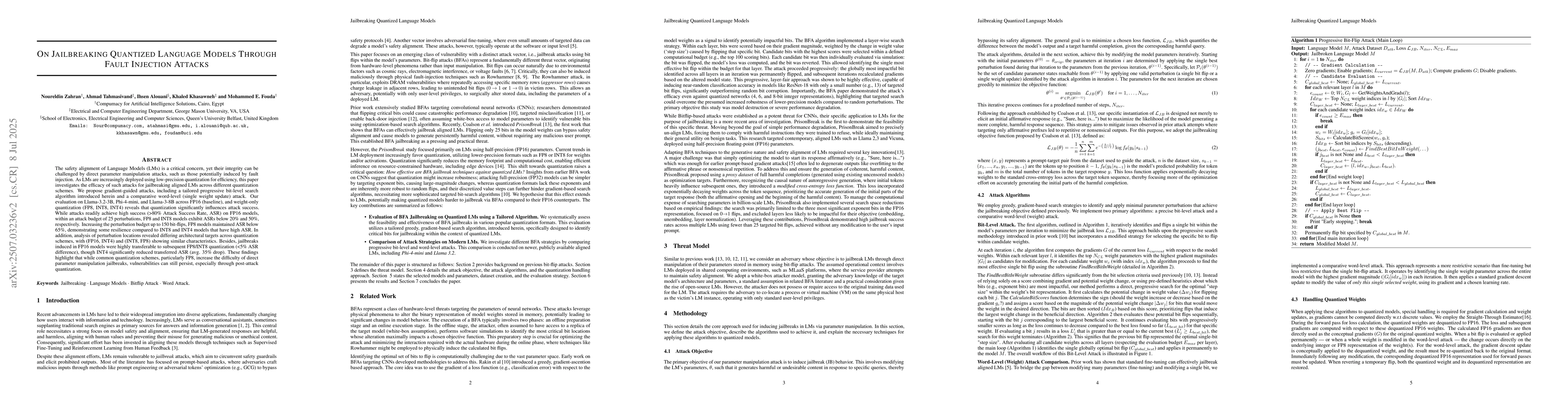 Thumbnail for On Jailbreaking Quantized Language Models Through Fault Injection
  Attacks