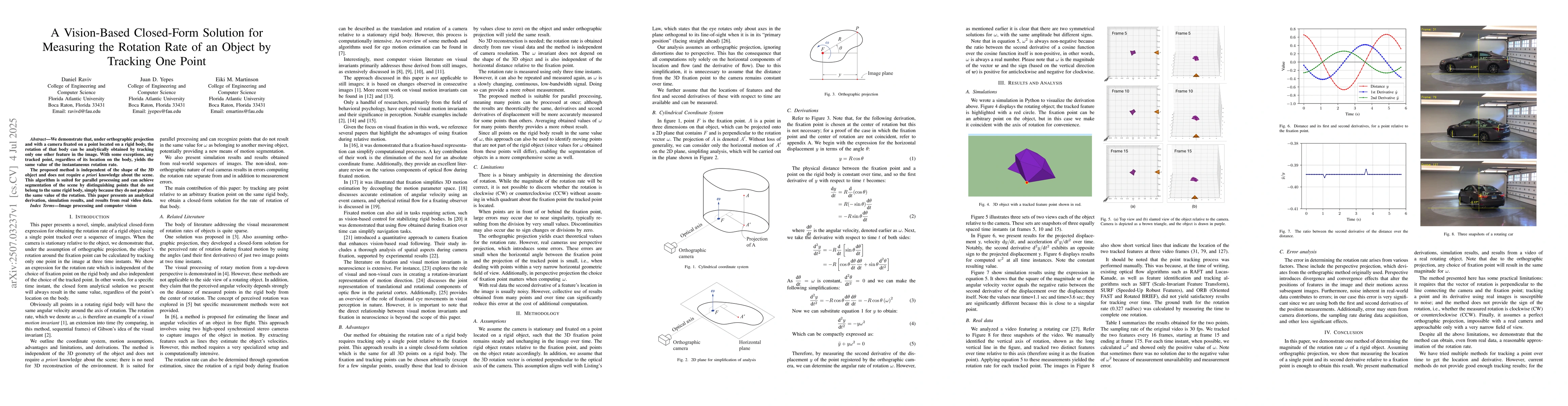 Thumbnail for A Vision-Based Closed-Form Solution for Measuring the Rotation Rate of
  an Object by Tracking One Point
