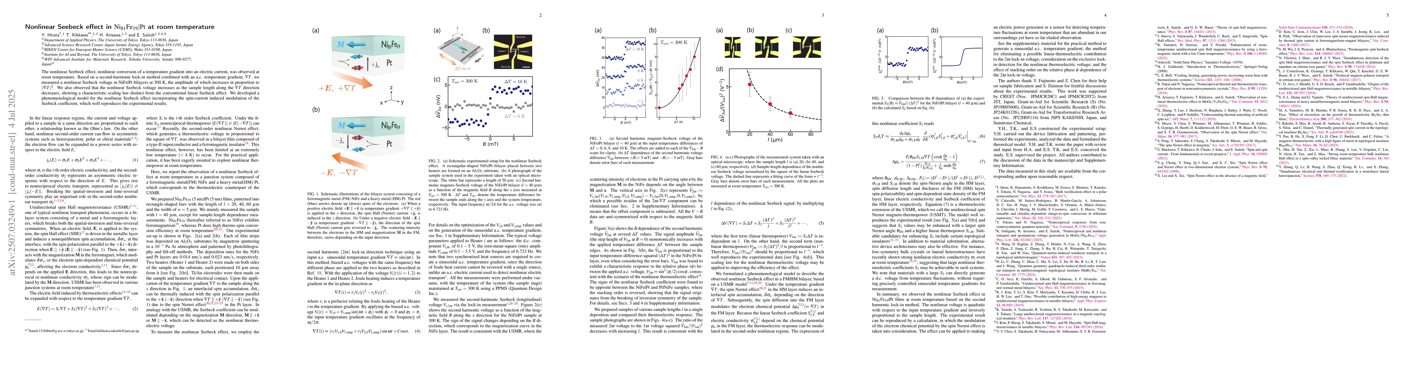 Thumbnail for Nonlinear Seebeck effect in Ni$_{81}$Fe$_{19}$|Pt at room temperature