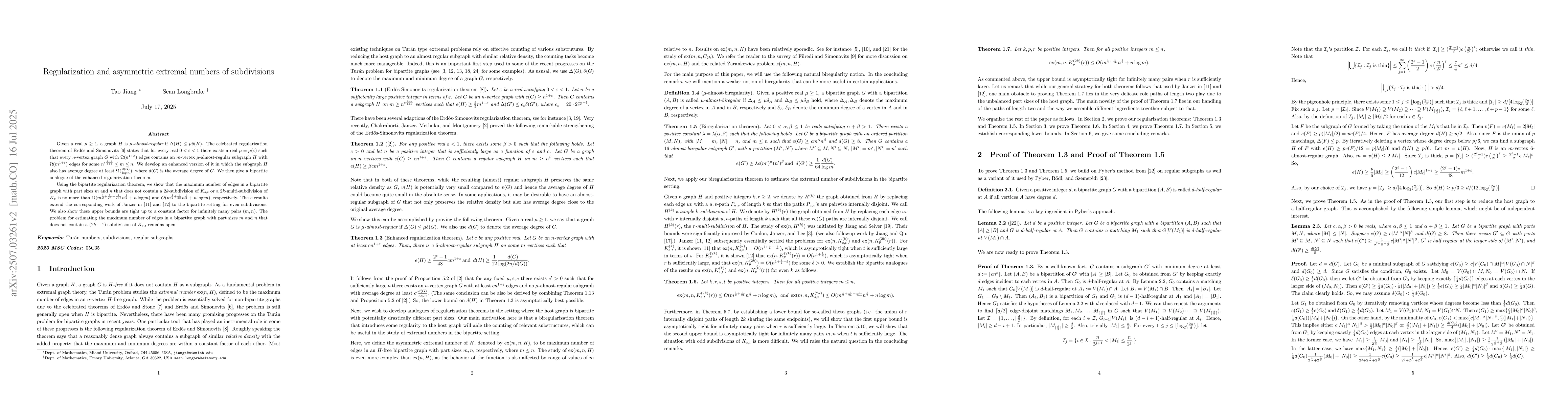 Thumbnail for Regularization and asymmetric extremal numbers of subdivisions