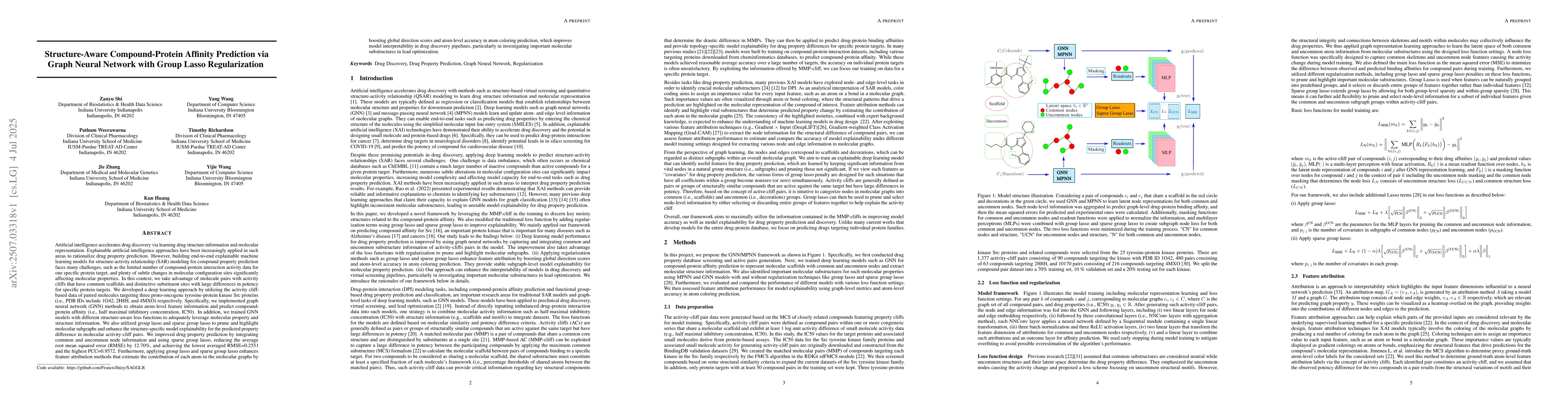 Thumbnail for Structure-Aware Compound-Protein Affinity Prediction via Graph Neural
  Network with Group Lasso Regularization
