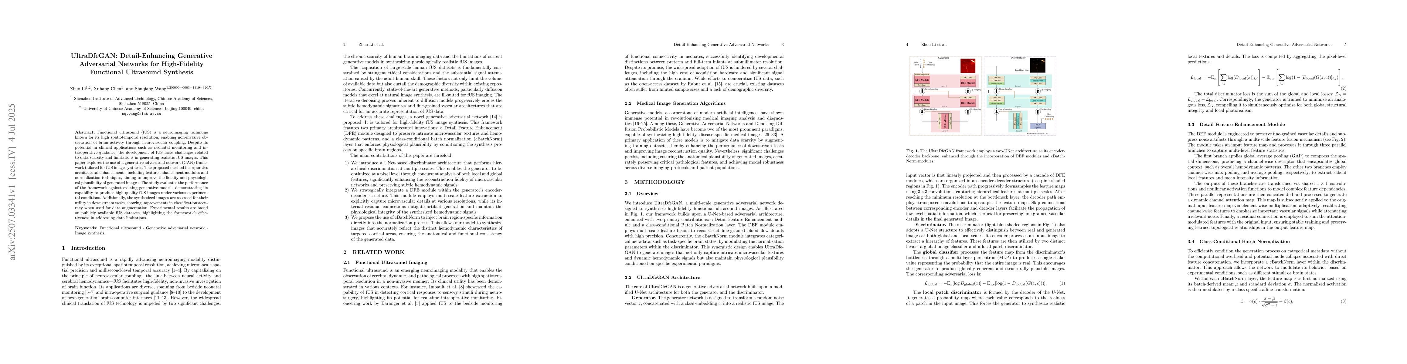 Thumbnail for UltraDfeGAN: Detail-Enhancing Generative Adversarial Networks for
  High-Fidelity Functional Ultrasound Synthesis