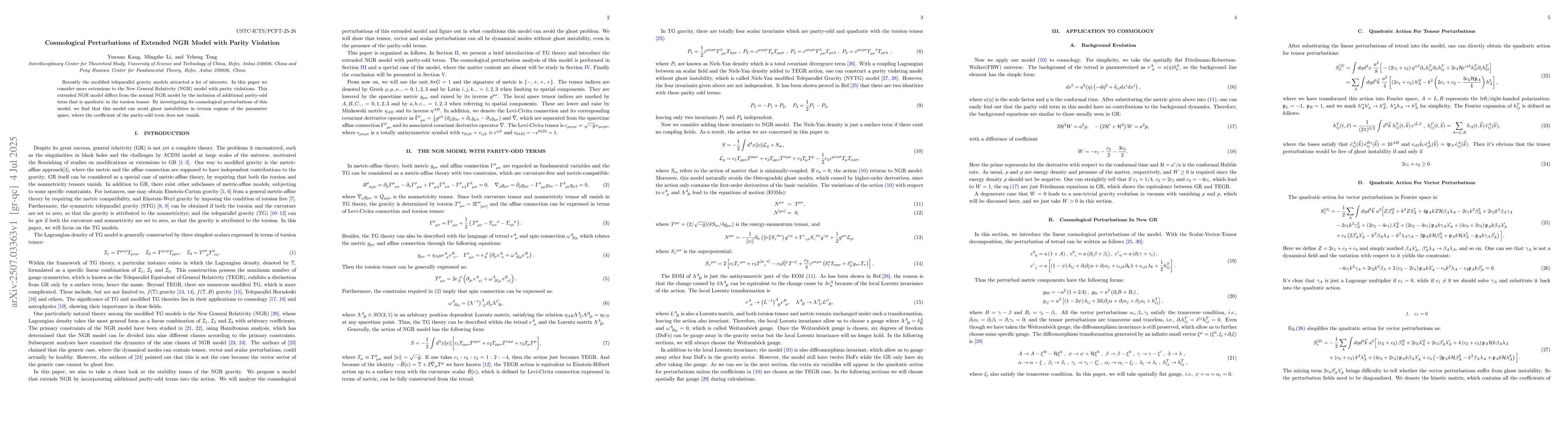 Thumbnail for Cosmological Perturbations of Extended NGR Model with Parity Violation