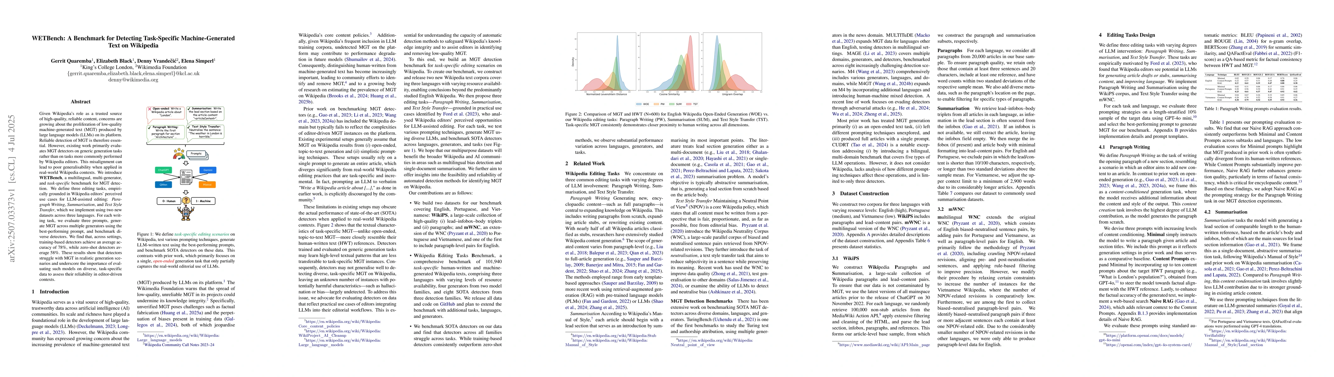 Thumbnail for WETBench: A Benchmark for Detecting Task-Specific Machine-Generated Text
  on Wikipedia
