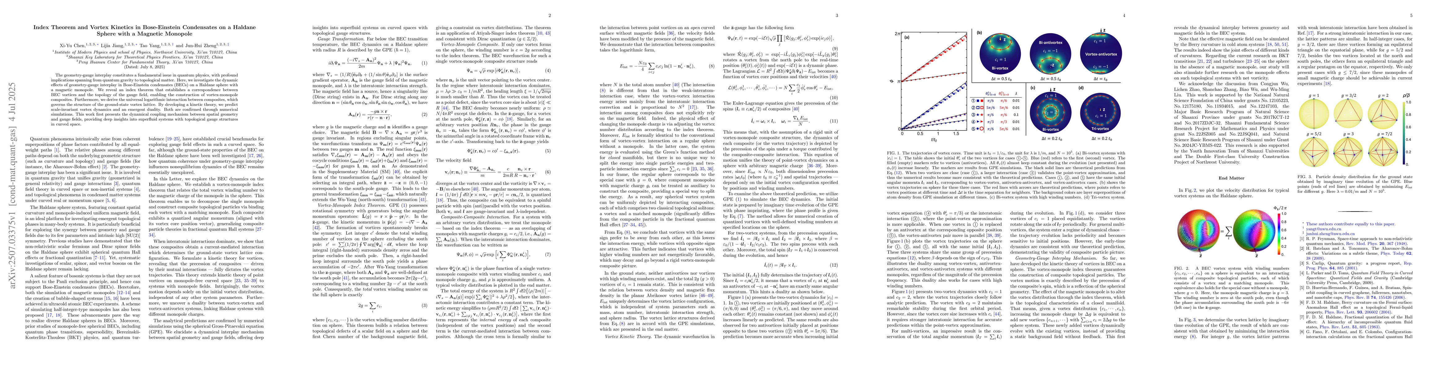 Thumbnail for Index Theorem and Vortex Kinetics in Bose-Einstein Condensates on a
  Haldane Sphere with a Magnetic Monopole