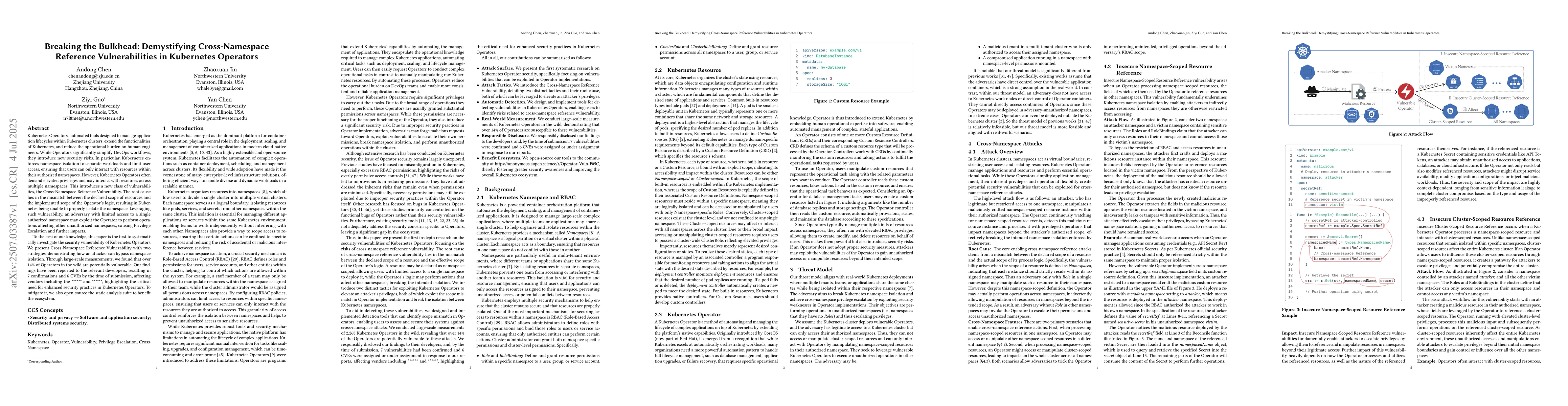 Thumbnail for Breaking the Bulkhead: Demystifying Cross-Namespace Reference
  Vulnerabilities in Kubernetes Operators