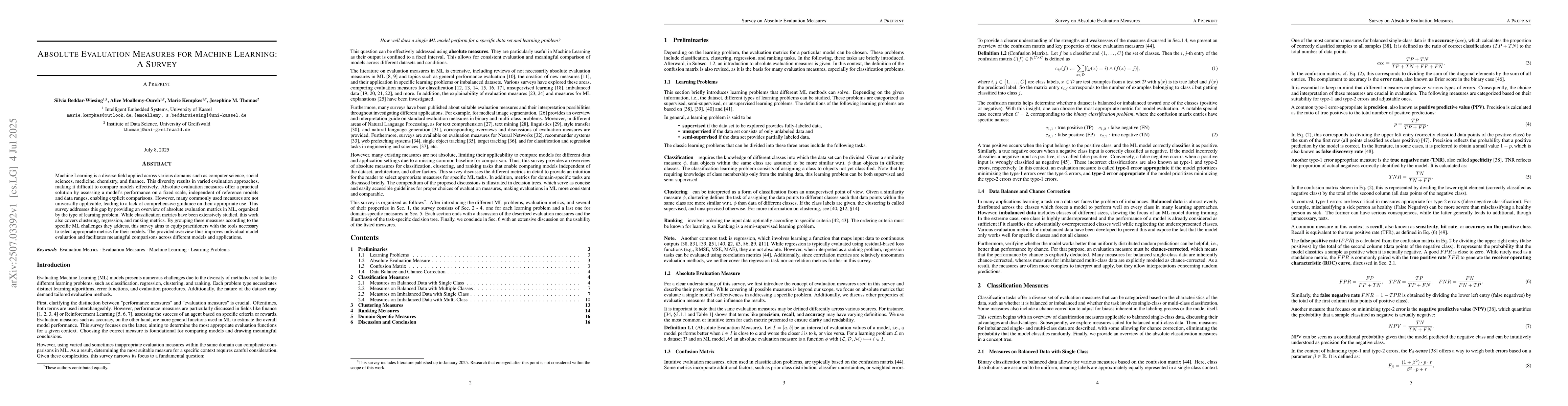 Thumbnail for Absolute Evaluation Measures for Machine Learning: A Survey