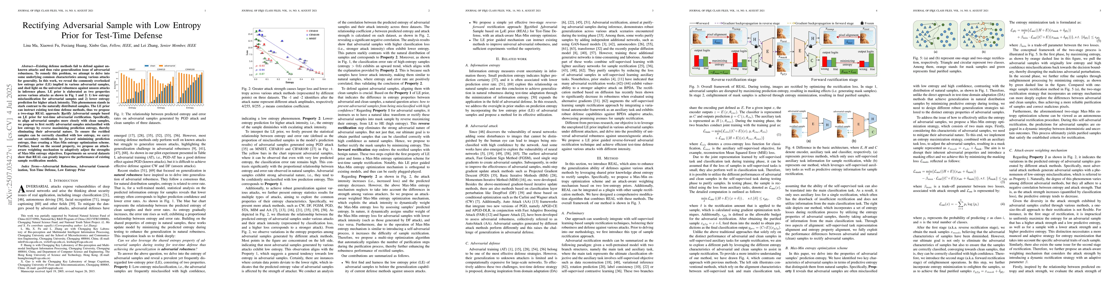 Thumbnail for Rectifying Adversarial Sample with Low Entropy Prior for Test-Time
  Defense