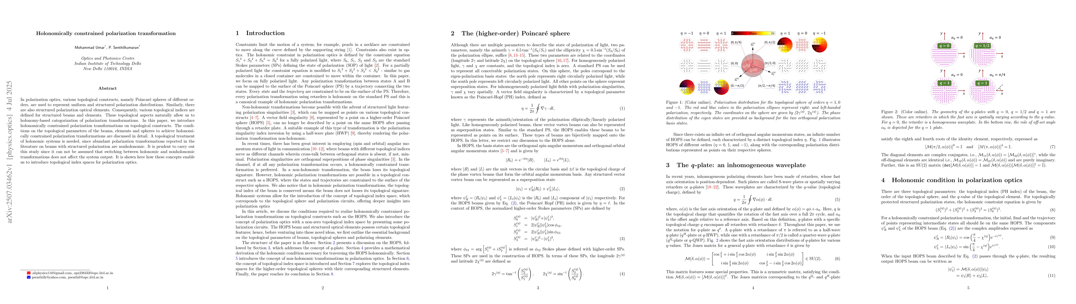 Thumbnail for Holonomically constrained polarization transformation