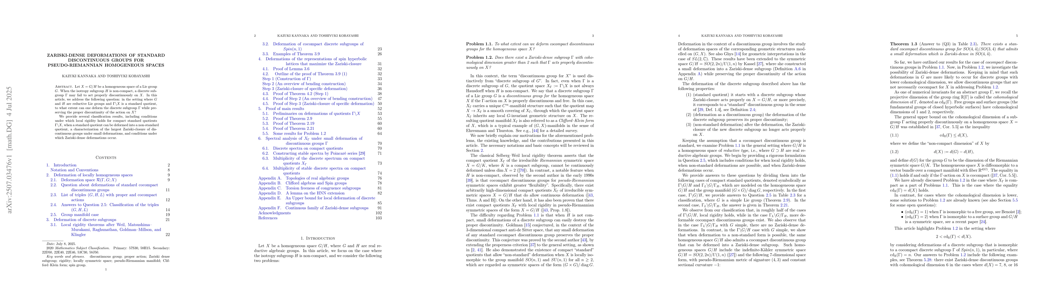 Thumbnail for Zariski-dense deformations of standard discontinuous groups for
  pseudo-Riemannian homogeneous spaces