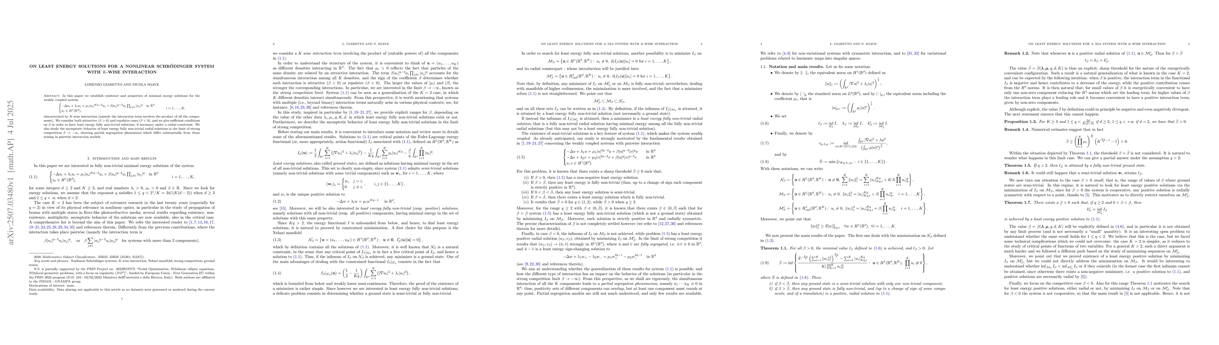 Thumbnail for On least energy solutions for a nonlinear Schrödinger system with
  $K$-wise interaction