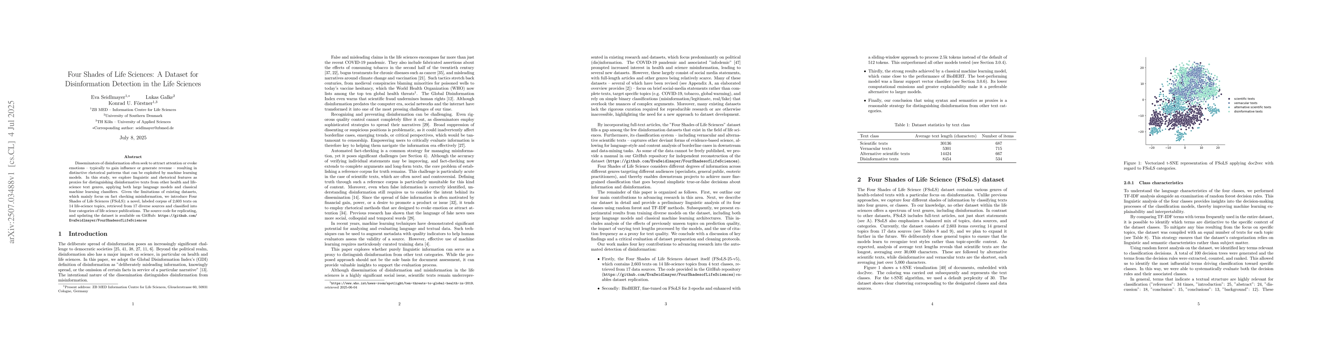Thumbnail for Four Shades of Life Sciences: A Dataset for Disinformation Detection in
  the Life Sciences