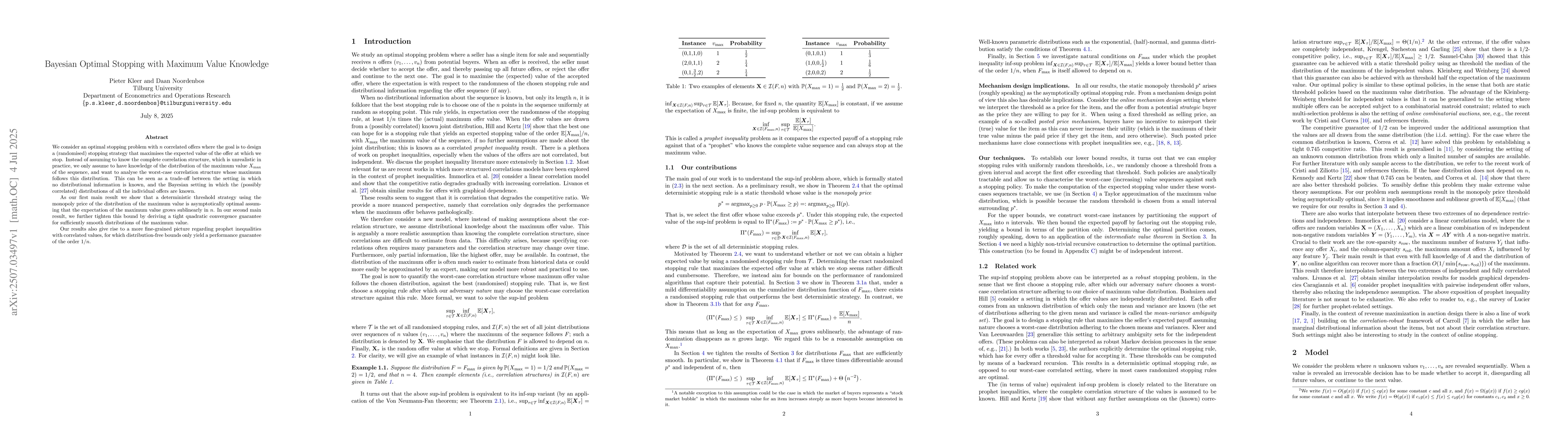 Thumbnail for Bayesian Optimal Stopping with Maximum Value Knowledge