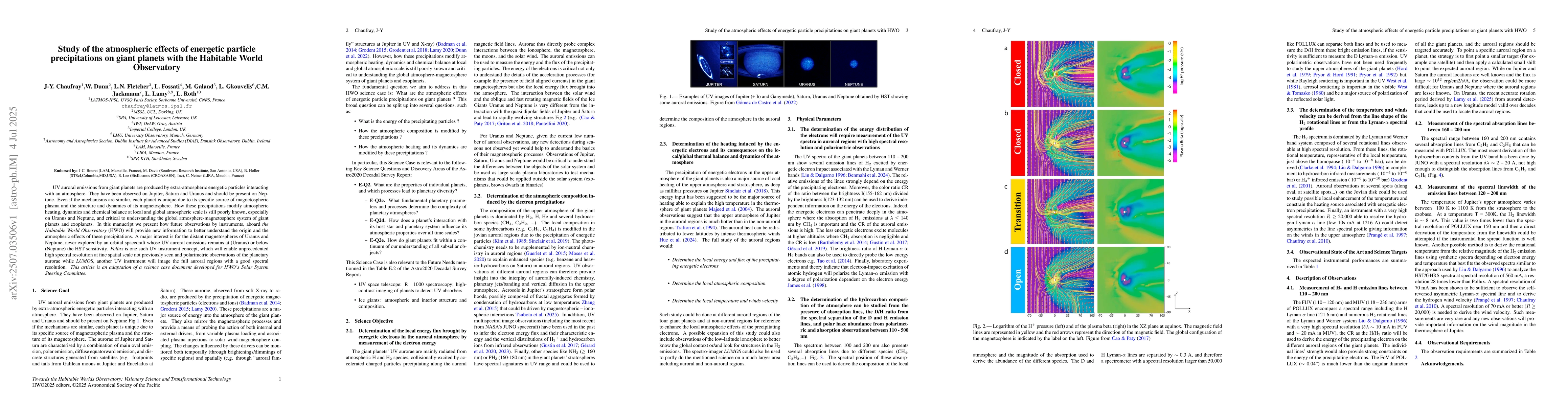 Thumbnail for Study of the atmospheric effects of energetic particle precipitations on
  giant planets with HWO