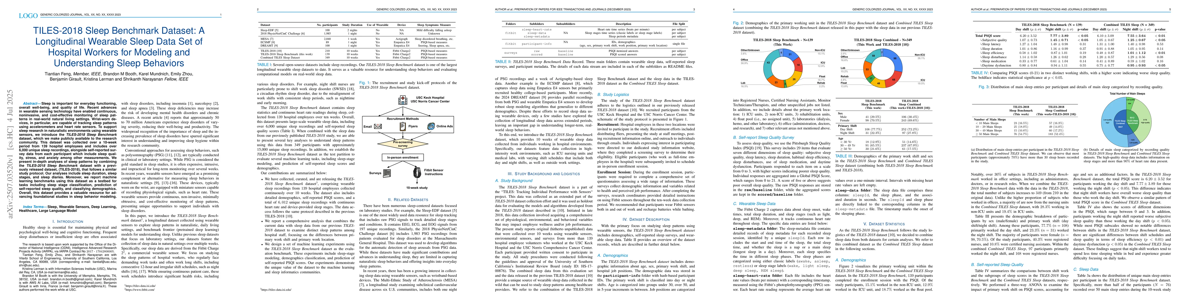 Thumbnail for TILES-2018 Sleep Benchmark Dataset: A Longitudinal Wearable Sleep Data
  Set of Hospital Workers for Modeling and Understanding Sleep Behaviors