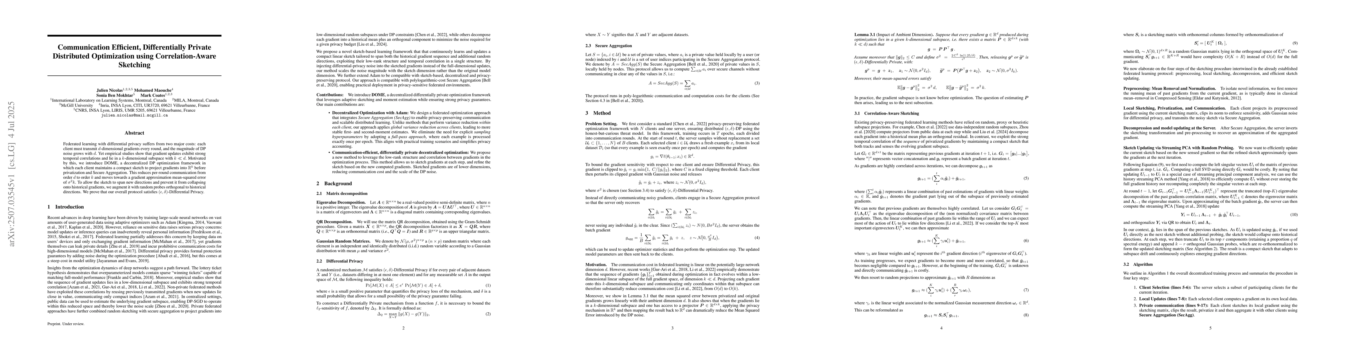 Thumbnail for Communication Efficient, Differentially Private Distributed Optimization
  using Correlation-Aware Sketching