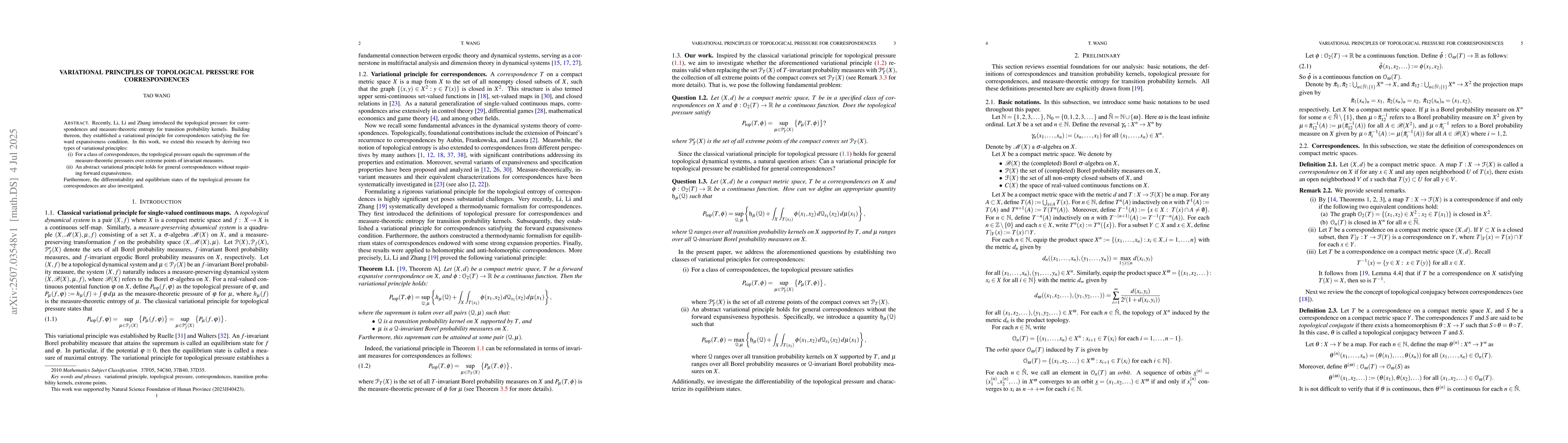 Thumbnail for Variational principles of topological pressure for correspondences