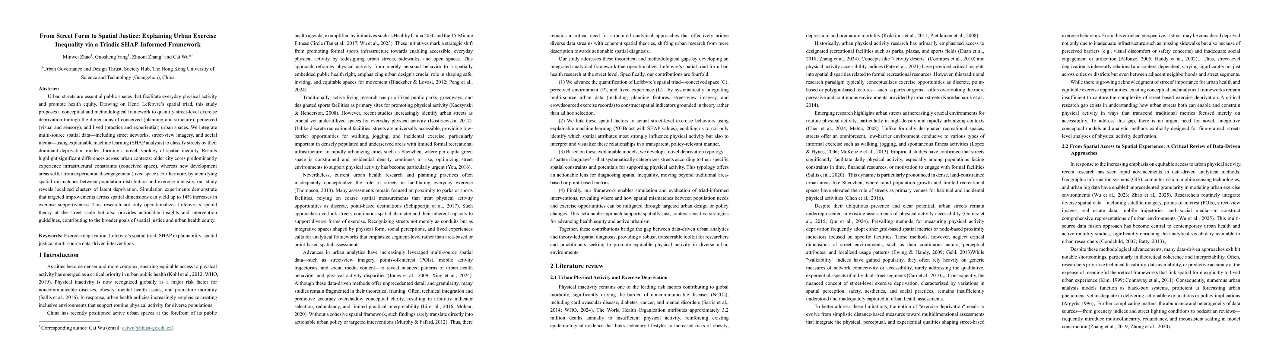 Thumbnail for From Street Form to Spatial Justice: Explaining Urban Exercise
  Inequality via a Triadic SHAP-Informed Framework