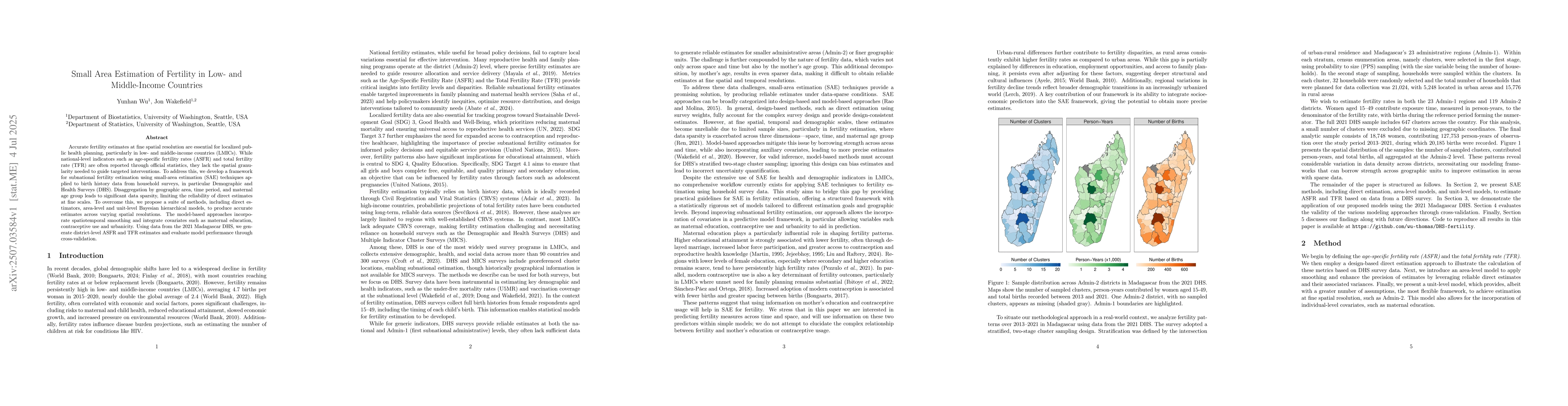 Thumbnail for Small Area Estimation of Fertility in Low- and Middle-Income Countries