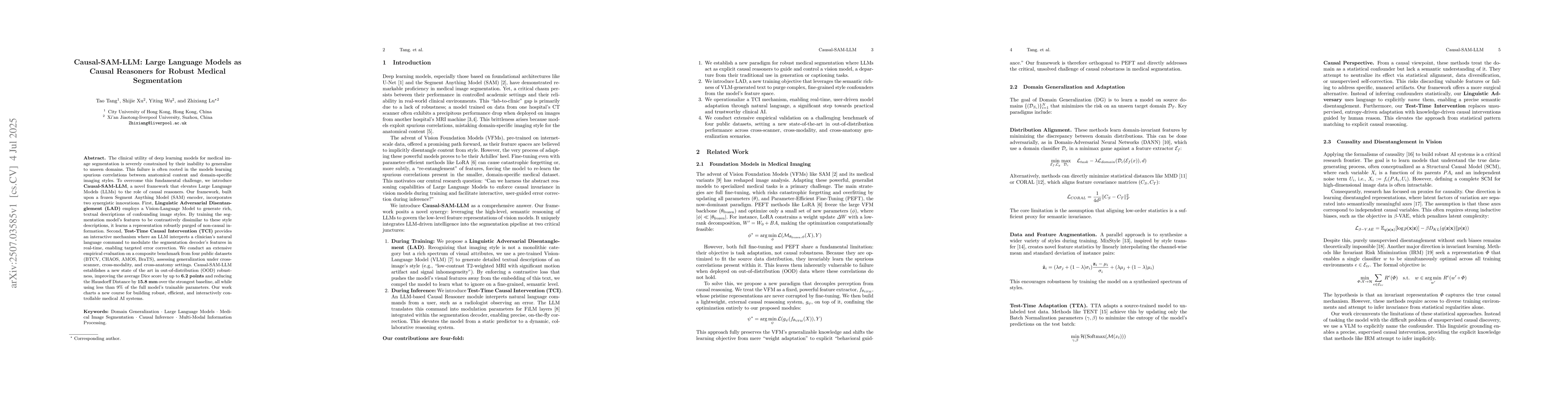 Thumbnail for Causal-SAM-LLM: Large Language Models as Causal Reasoners for Robust
  Medical Segmentation